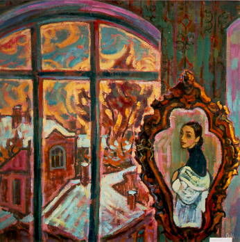 O. Morozova, Mirror 100  100 cm,  canvas, oil, in Author's possession